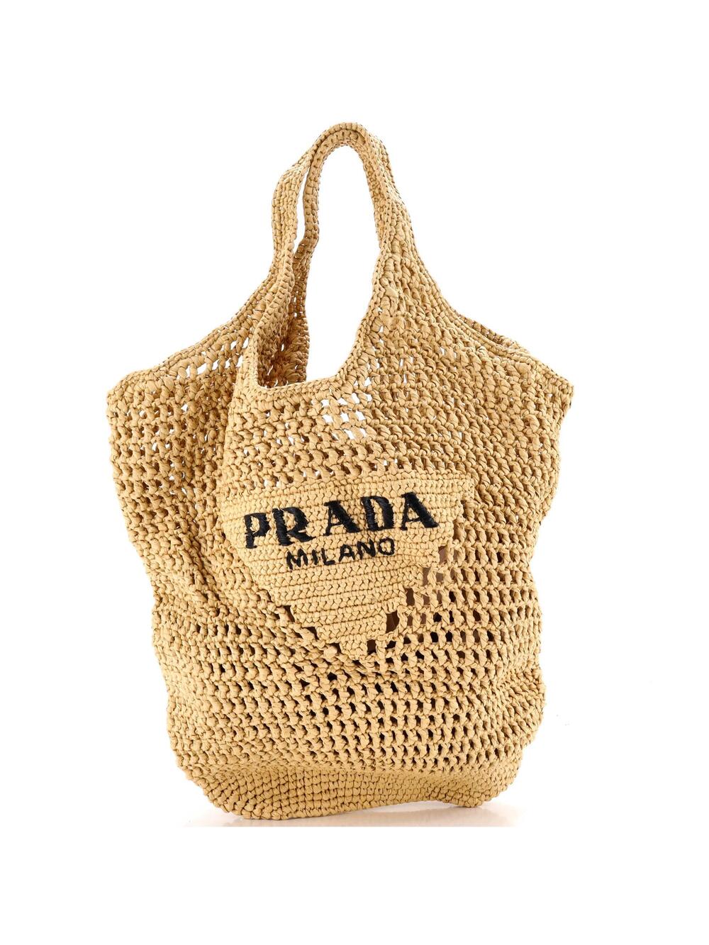 Prada Triangle Logo Bucket Tote Raffia #294703P15B